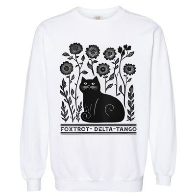 Retro Foxtrots Deltas Tangos Flower Art Cat In Flowers V-Neck Garment-Dyed Sweatshirt