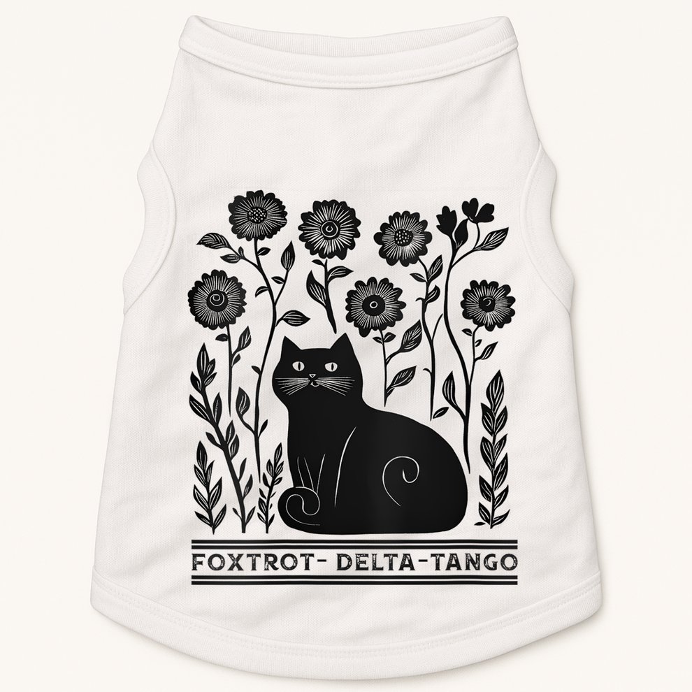 Retro Foxtrots Deltas Tangos Flower Art Cat In Flowers V-Neck Doggie Tank