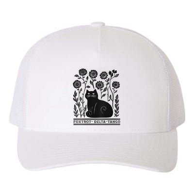 Retro Foxtrots Deltas Tangos Flower Art Cat In Flowers V-Neck Yupoong Adult 5-Panel Trucker Hat
