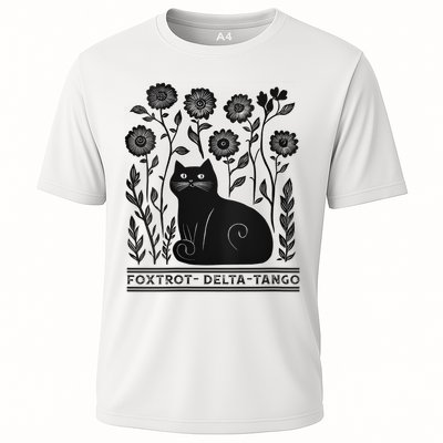 Retro Foxtrots Deltas Tangos Flower Art Cat In Flowers V-Neck Performance Shirt