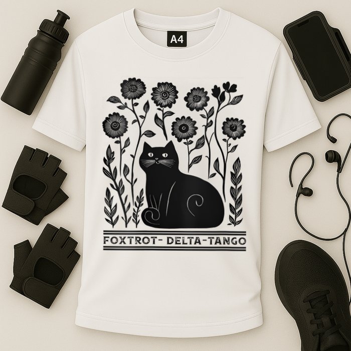 Retro Foxtrots Deltas Tangos Flower Art Cat In Flowers V-Neck Performance Shirt