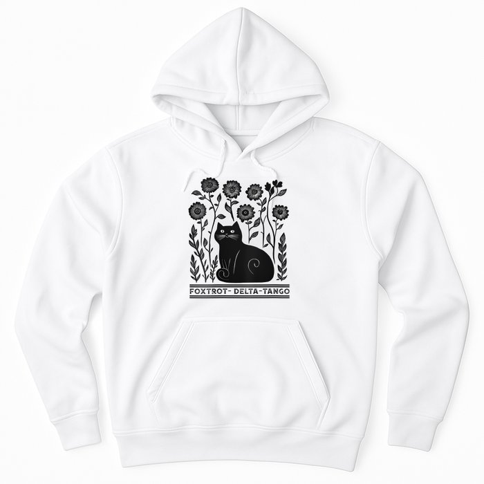 Retro Foxtrots Deltas Tangos Flower Art Cat In Flowers V-Neck Hoodie