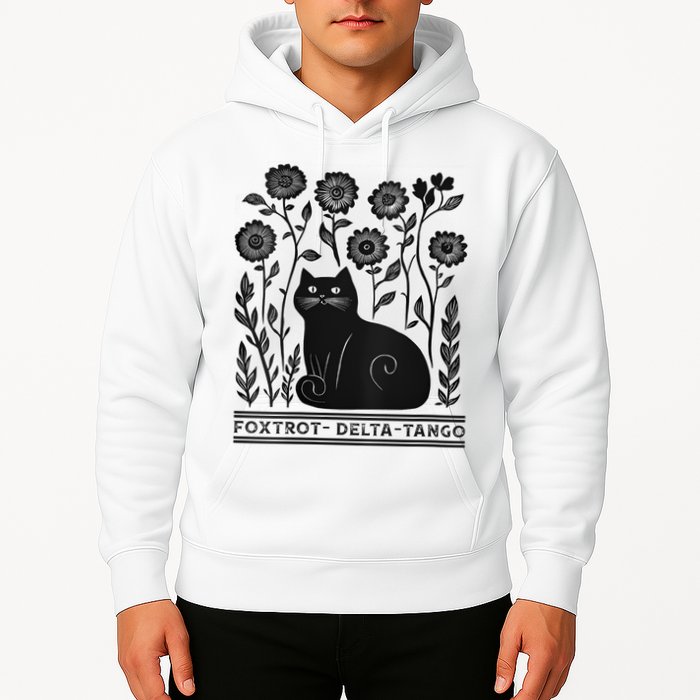 Retro Foxtrots Deltas Tangos Flower Art Cat In Flowers V-Neck Hoodie