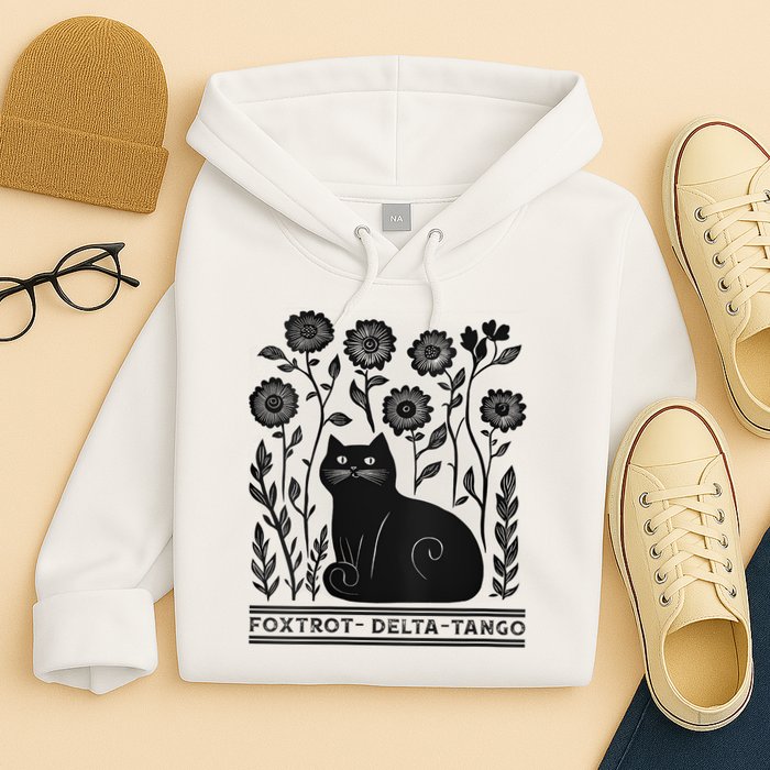Retro Foxtrots Deltas Tangos Flower Art Cat In Flowers V-Neck Hoodie