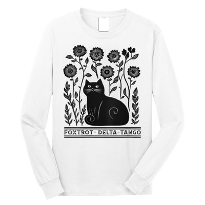 Retro Foxtrots Deltas Tangos Flower Art Cat In Flowers V-Neck Long Sleeve Shirt