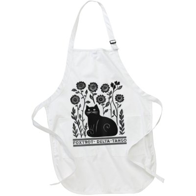 Retro Foxtrots Deltas Tangos Flower Art Cat In Flowers V-Neck Full-Length Apron With Pockets