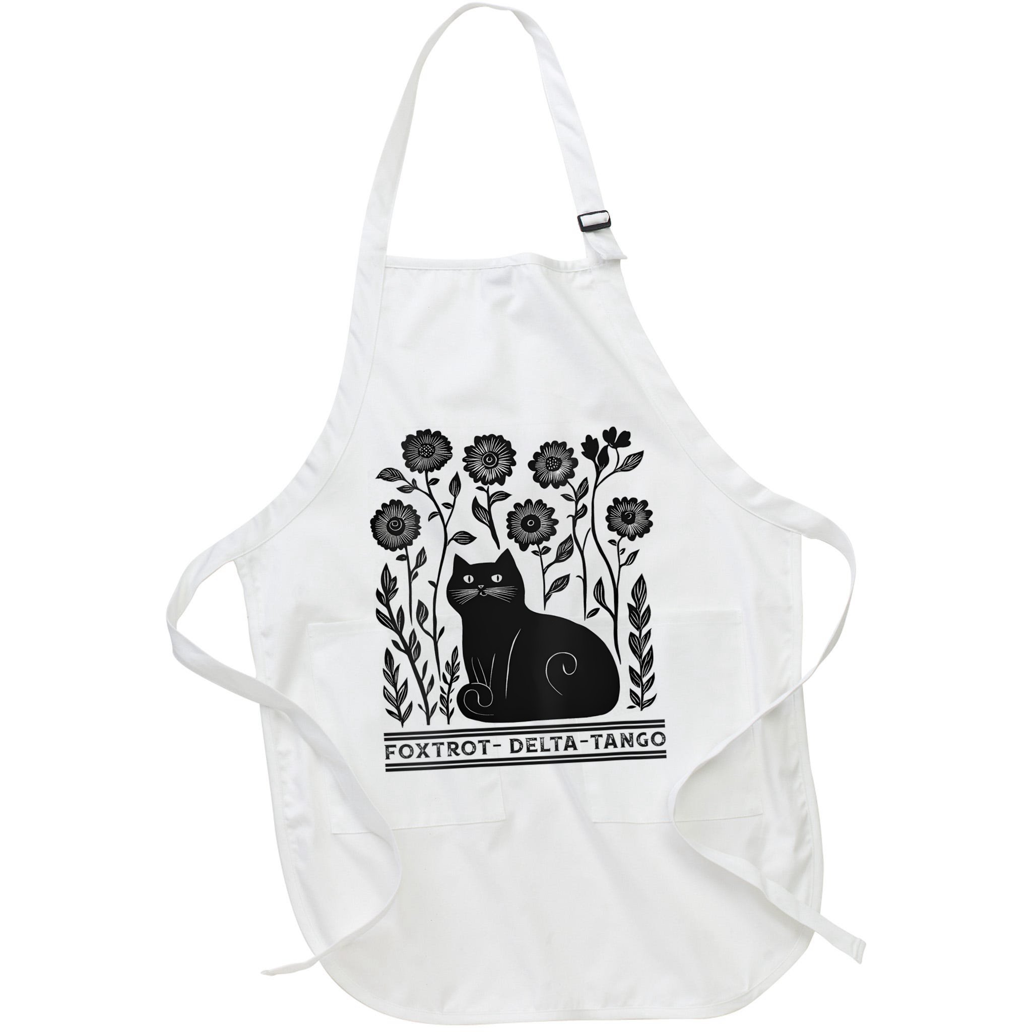 Retro Foxtrots Deltas Tangos Flower Art Cat In Flowers V-Neck Apron