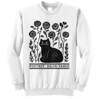 Retro Foxtrots Deltas Tangos Flower Art Cat In Flowers V-Neck Sweatshirt
