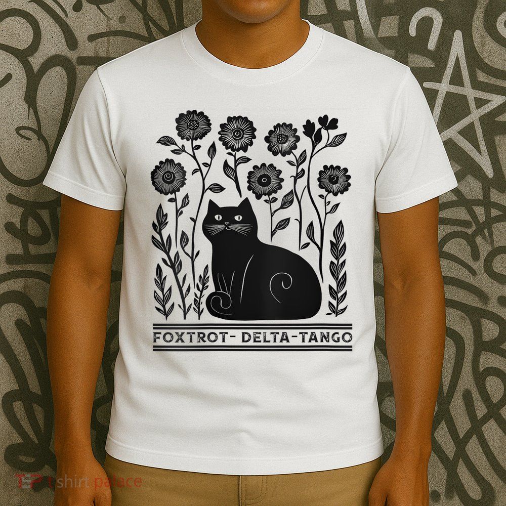 Retro Foxtrots Deltas Tangos Flower Art Cat In Flowers V-Neck T-Shirt