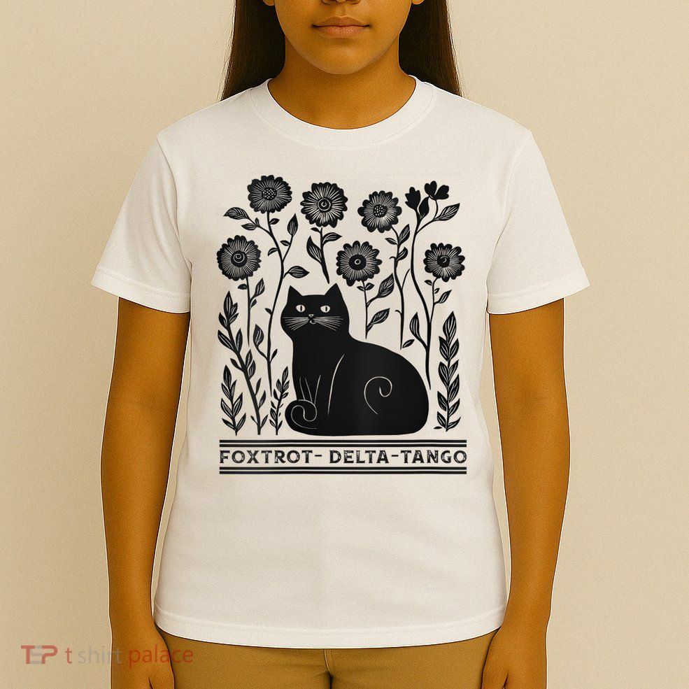 Retro Foxtrots Deltas Tangos Flower Art Cat In Flowers V-Neck T-Shirt