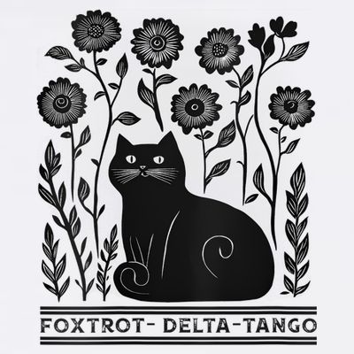 Retro Foxtrots Deltas Tangos Flower Art Cat In Flowers V-Neck T-Shirt