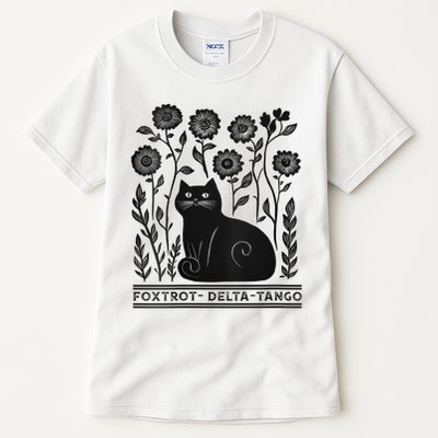 Retro Foxtrots Deltas Tangos Flower Art Cat In Flowers V-Neck Tall T-Shirt