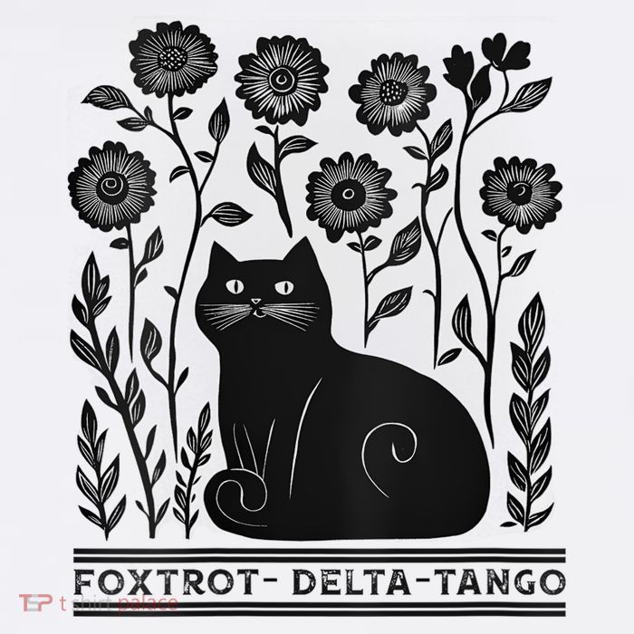 Retro Foxtrots Deltas Tangos Flower Art Cat In Flowers V-Neck Tall T-Shirt