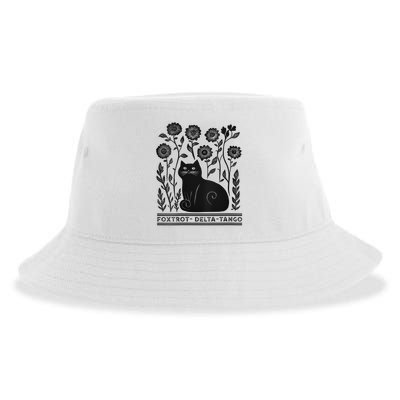 Retro Foxtrots Deltas Tangos Flower Art Cat In Flowers V-Neck Sustainable Bucket Hat