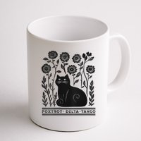 Retro Foxtrots Deltas Tangos Flower Art Cat In Flowers V-Neck Mug