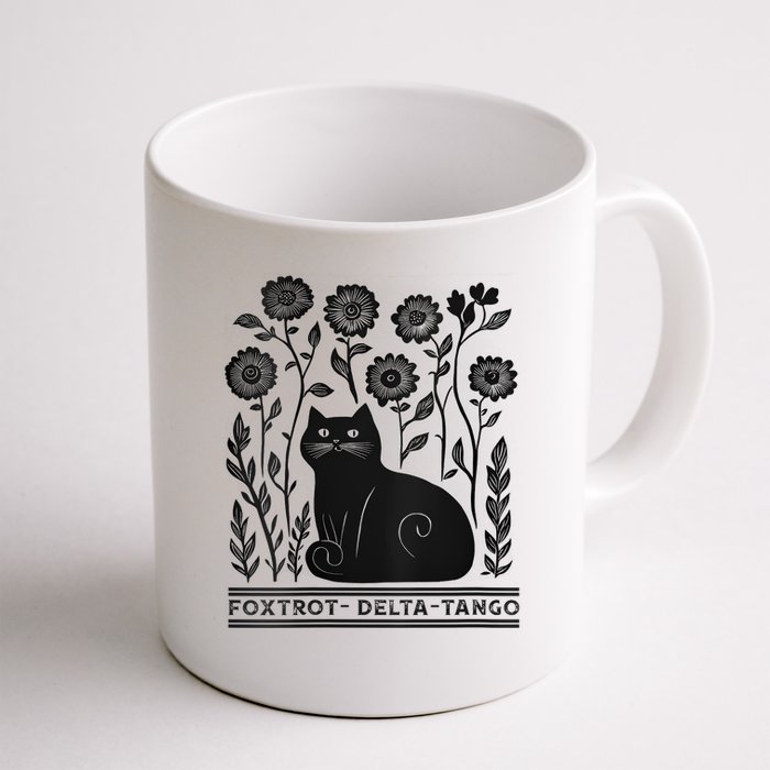 Retro Foxtrots Deltas Tangos Flower Art Cat In Flowers V-Neck Mug