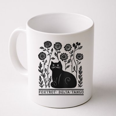 Retro Foxtrots Deltas Tangos Flower Art Cat In Flowers V-Neck Mug