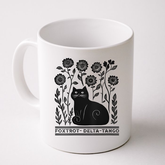 Retro Foxtrots Deltas Tangos Flower Art Cat In Flowers V-Neck Mug