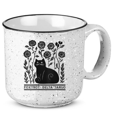 Retro Foxtrots Deltas Tangos Flower Art Cat In Flowers V-Neck 15oz Campfire Ceramic Mug