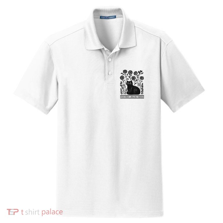 Retro Foxtrots Deltas Tangos Flower Art Cat In Flowers V-Neck Dry Zone Grid Polo