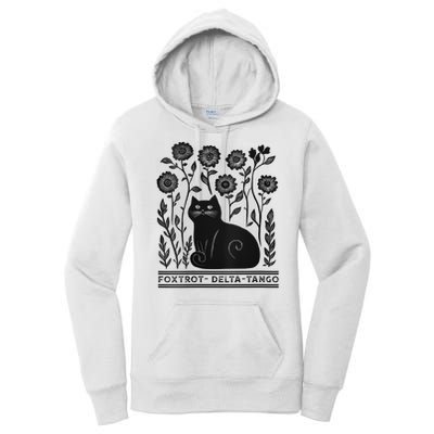 Retro Foxtrots Deltas Tangos Flower Art Cat In Flowers V-Neck Women's Pullover Hoodie