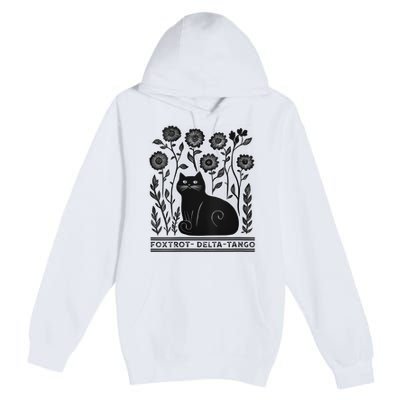 Retro Foxtrots Deltas Tangos Flower Art Cat In Flowers V-Neck Premium Pullover Hoodie
