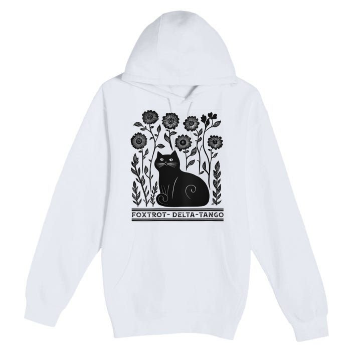 Retro Foxtrots Deltas Tangos Flower Art Cat In Flowers V-Neck Premium Pullover Hoodie