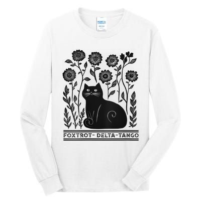 Retro Foxtrots Deltas Tangos Flower Art Cat In Flowers V-Neck Tall Long Sleeve T-Shirt