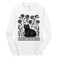 Retro Foxtrots Deltas Tangos Flower Art Cat In Flowers V-Neck Tall Long Sleeve T-Shirt