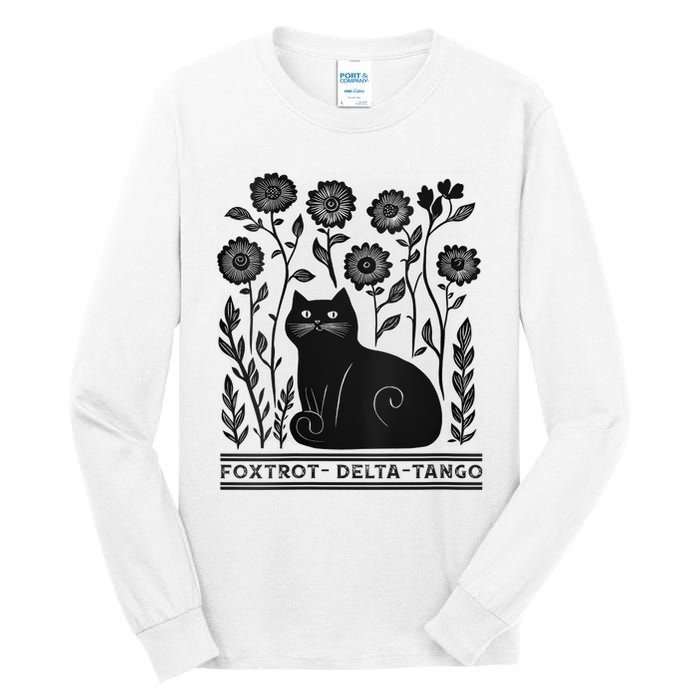 Retro Foxtrots Deltas Tangos Flower Art Cat In Flowers V-Neck Tall Long Sleeve T-Shirt