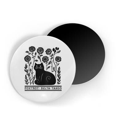 Retro Foxtrots Deltas Tangos Flower Art Cat In Flowers V-Neck Magnet