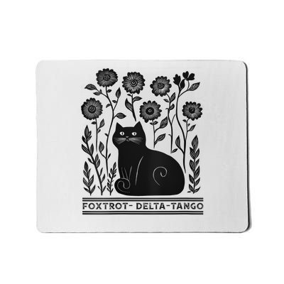 Retro Foxtrots Deltas Tangos Flower Art Cat In Flowers V-Neck Mousepad