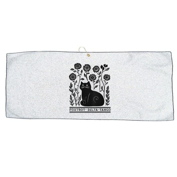 Retro Foxtrots Deltas Tangos Flower Art Cat In Flowers V-Neck Large Microfiber Waffle Golf Towel