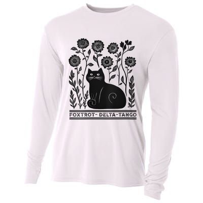 Retro Foxtrots Deltas Tangos Flower Art Cat In Flowers V-Neck Cooling Performance Long Sleeve Crew