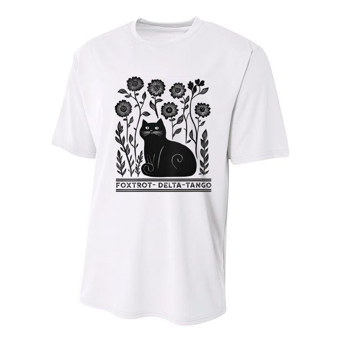 Retro Foxtrots Deltas Tangos Flower Art Cat In Flowers V-Neck Youth Performance Sprint T-Shirt