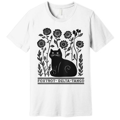 Retro Foxtrots Deltas Tangos Flower Art Cat In Flowers V-Neck Premium T-Shirt