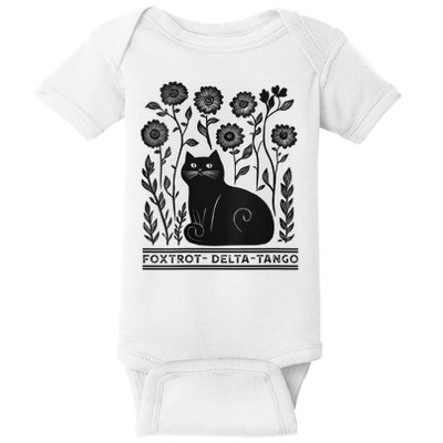 Retro Foxtrots Deltas Tangos Flower Art Cat In Flowers V-Neck Baby Bodysuit