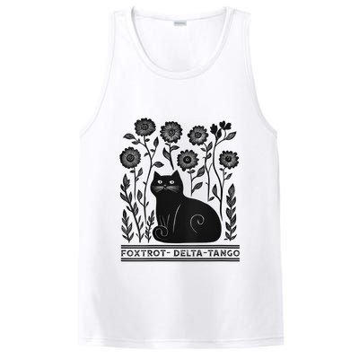 Retro Foxtrots Deltas Tangos Flower Art Cat In Flowers V-Neck PosiCharge Competitor Tank