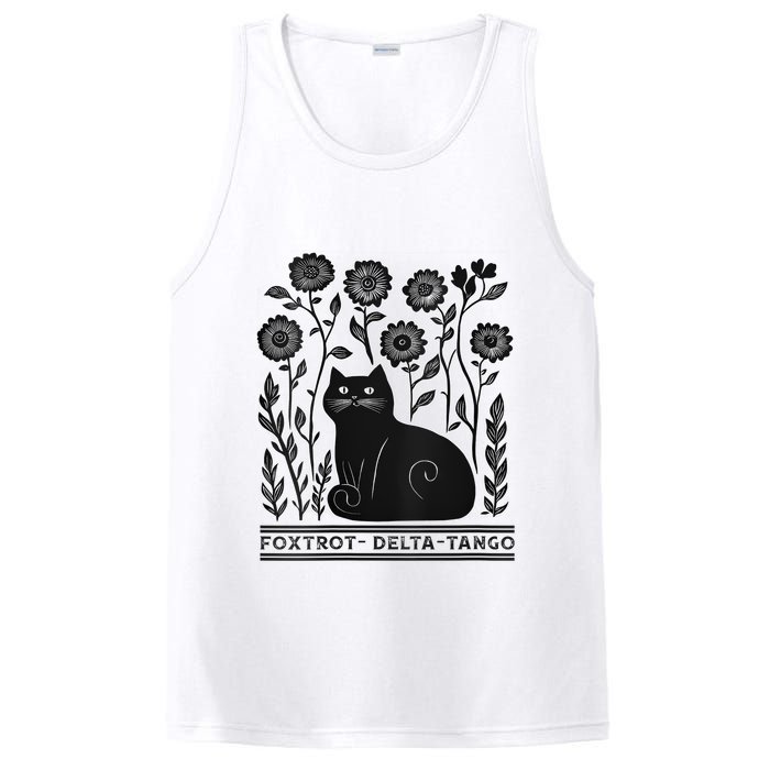 Retro Foxtrots Deltas Tangos Flower Art Cat In Flowers V-Neck PosiCharge Competitor Tank