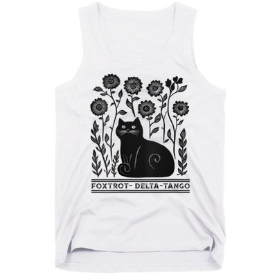 Retro Foxtrots Deltas Tangos Flower Art Cat In Flowers V-Neck Tank Top
