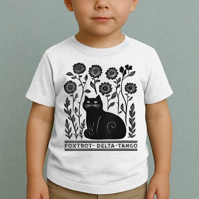 Retro Foxtrots Deltas Tangos Flower Art Cat In Flowers V-Neck Toddler T-Shirt