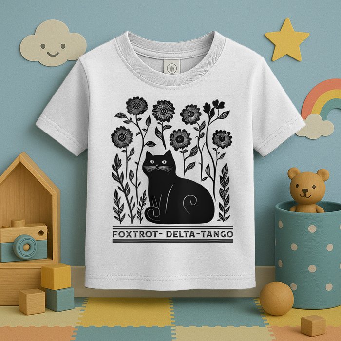 Retro Foxtrots Deltas Tangos Flower Art Cat In Flowers V-Neck Toddler T-Shirt