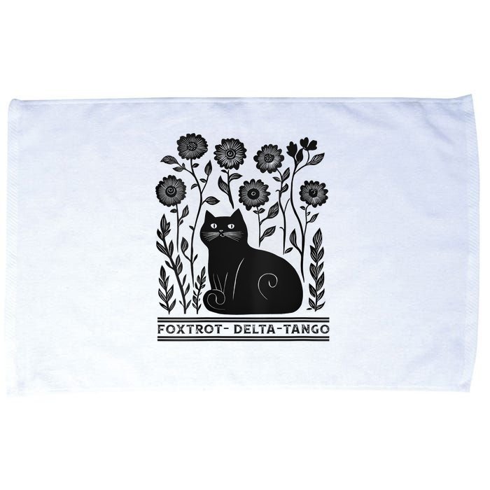 Retro Foxtrots Deltas Tangos Flower Art Cat In Flowers V-Neck Microfiber Hand Towel