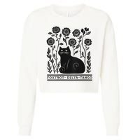 Retro Foxtrots Deltas Tangos Flower Art Cat In Flowers V-Neck Cropped Pullover Crew