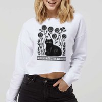 Retro Foxtrots Deltas Tangos Flower Art Cat In Flowers V-Neck Cropped Pullover Crew