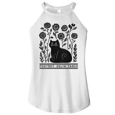 Retro Foxtrots Deltas Tangos Flower Art Cat In Flowers V-Neck Women's Perfect Tri Rocker Tank