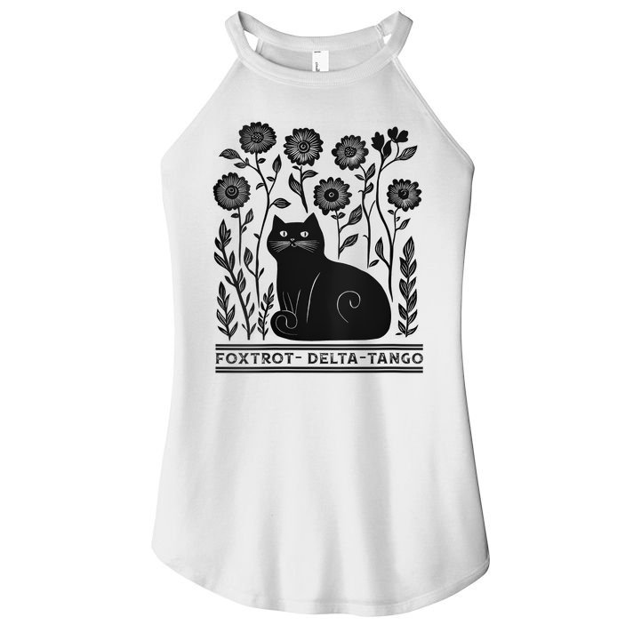 Retro Foxtrots Deltas Tangos Flower Art Cat In Flowers V-Neck Women's Perfect Tri Rocker Tank
