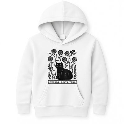 Retro Foxtrots Deltas Tangos Flower Art Cat In Flowers V-Neck Kids Hoodie