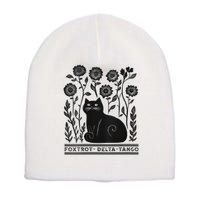Retro Foxtrots Deltas Tangos Flower Art Cat In Flowers V-Neck Short Acrylic Beanie