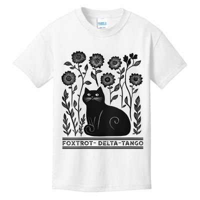 Retro Foxtrots Deltas Tangos Flower Art Cat In Flowers V-Neck Kids T-Shirt